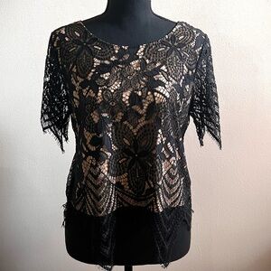 Express Black Lace Overlay Blouse